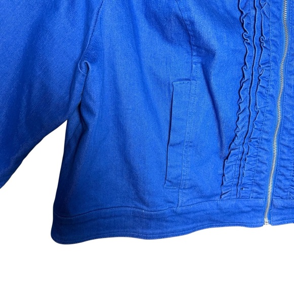 Jessica London Women’s Plus 24 Ruffled Denim Jean Jacket Blue Zip Front - Picture 3 of 6